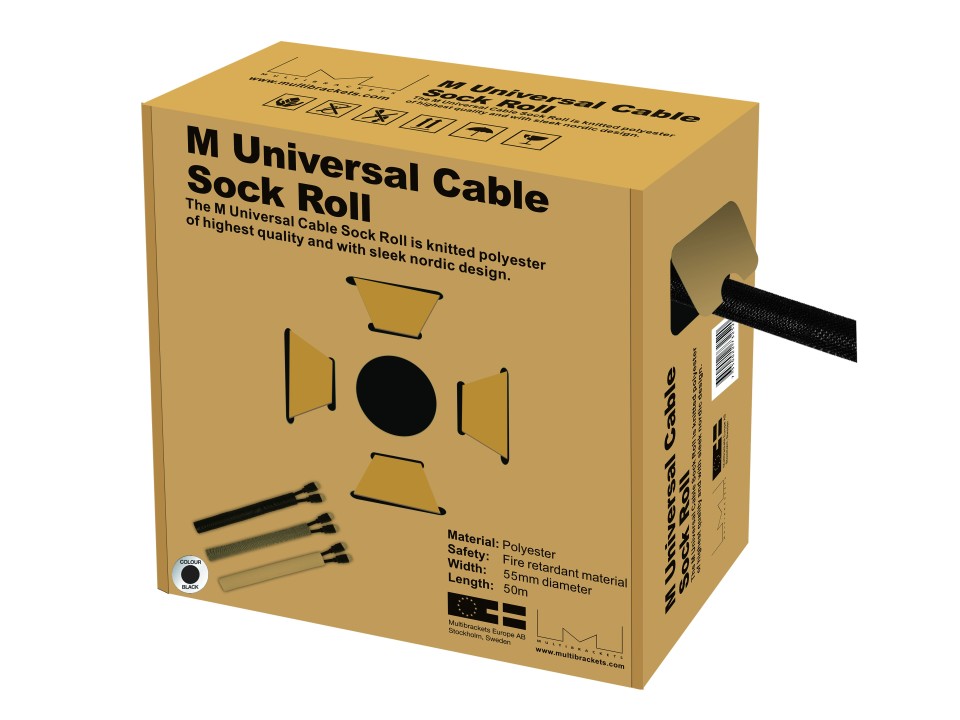 M Universal Cable Sock Roll Black 55mm-W 50m-L - Multibrackets