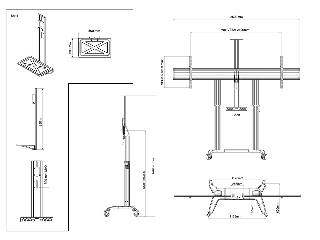 M Motorized Public Floorstand Wide VESA 2400 x 600 - Multibrackets