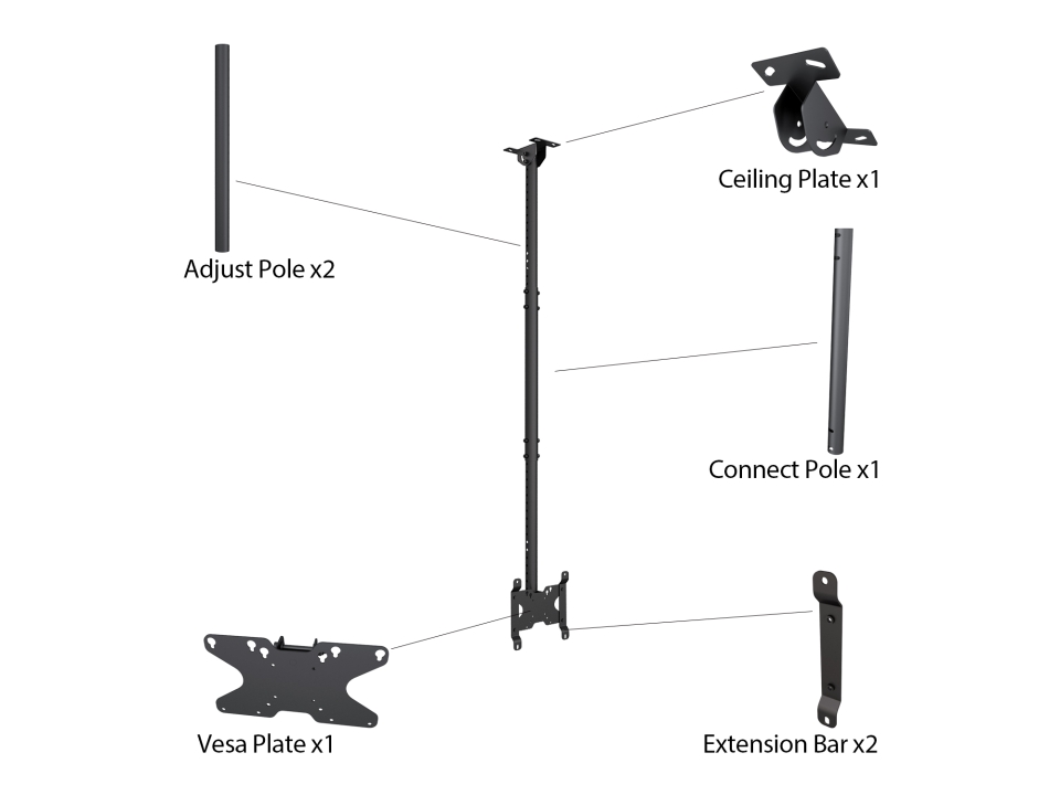 M Public Ceilingmount Small Single Black 1500 - Multibrackets